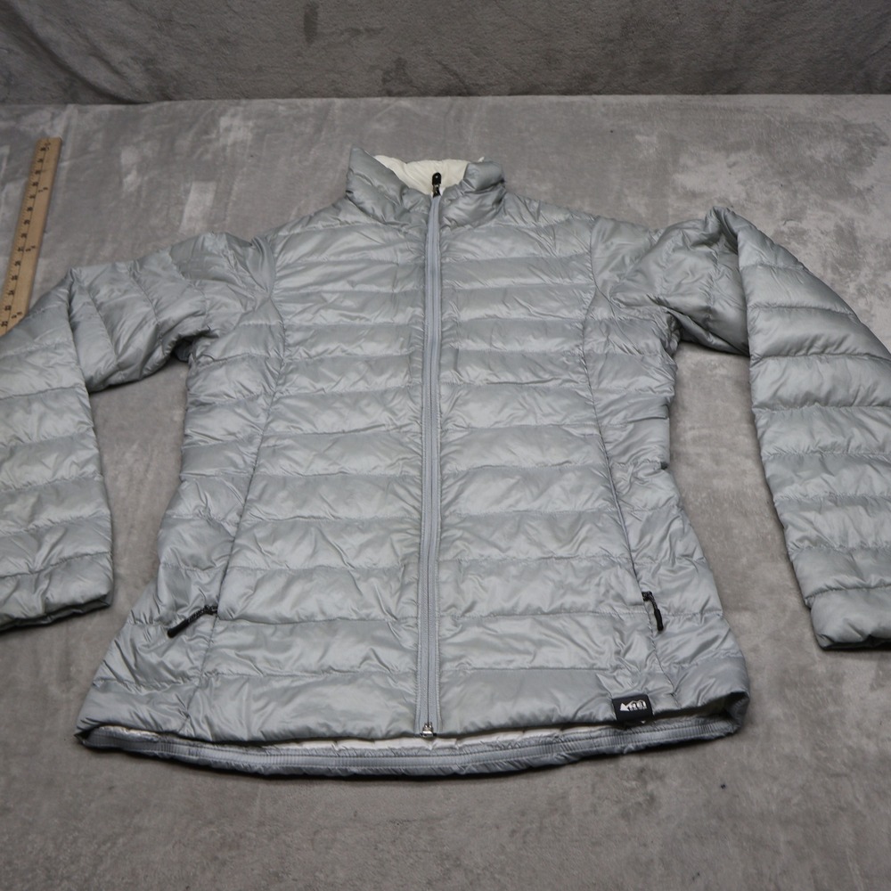 REI Coop Down Jacket Women Small Gray 650 Fill Insulated Quilted Full Zip Puffer